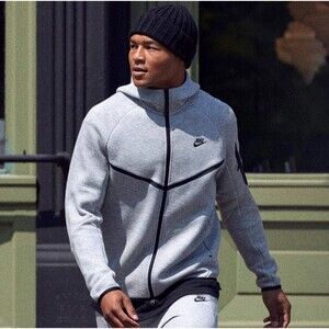 NIKE SPORTSWEAR TECH FLEECE GREY BLACK MEN'S FULL-ZIP HOODIE CU4489-063 SIZE XXL